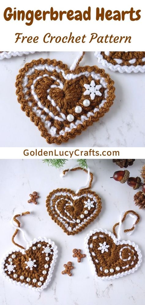 Gingerbread Heart, Crochet Christmas Garland, Crochet Gingerbread, Ornaments Crochet, Crochet Garland, Christmas Craft Fair, Gingerbread Decorations, Gingerbread Ornaments, Ornament Cookies