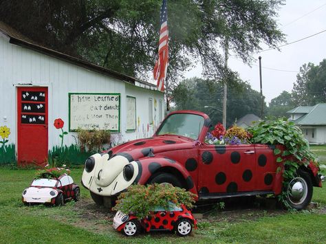 Bug Garden Toy Pedal Cars, Ladybug Garden, Flea Market Gardening, Charming Garden, Vw Bug, Love Bugs, Vw Beetle, Garden Ornaments, Volkswagen Beetle