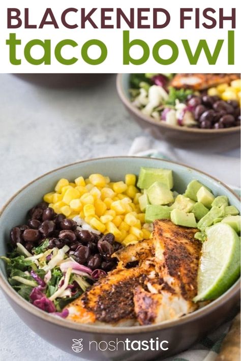 Tilapia Salad Recipes, Tilapia Ideas, Tilapia Bowl, Taco Bowls Healthy, Fish Bowl Recipe, Fish Taco Bowl, Fish Salads, Cabbage And Rice, Fish Tilapia