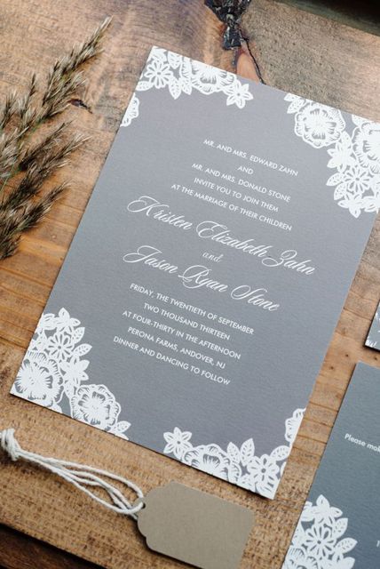 Grey Wedding Invitations, Gray Wedding, White Wedding Invitations, Wedding Invitation Inspiration, Lace Wedding Invitations, Wedding Color Inspiration, Invite Ideas, Grey Wedding, Wedding Invitation Ideas