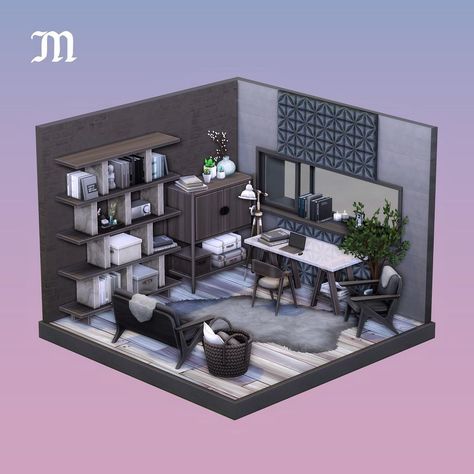 Sims 4 Nook Ideas, Sims 4 Study Room Ideas, Sims Office Ideas, Sims 4 Office Ideas, Sims 4 Corner Desk, Attic Room Sims 4, Sims 4 San Myshuno Apartment, Sims 4 San Myshuno Apartment Cc, Sims4 Build