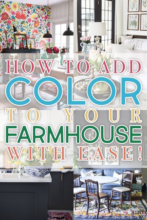 Farmhouse Pop Of Color, Modern Farmhouse Pops Of Color, Bohemian Farmhouse Color Palette, Colorful Modern Farmhouse Decor, Adding Color To Farmhouse Style, Farmhouse Kitchen With Pops Of Color, Farmhouse Decor Color Schemes, Modern Farmhouse Living Room Colorful, Living Room With Pop Of Color Farmhouse