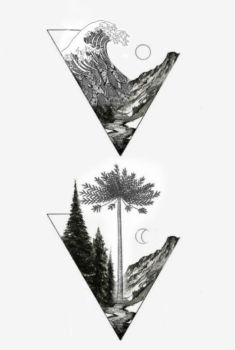 Traveller Tattoo, Stylo Art, Tattoo Sun, Tattoo Nature, Wood Forest, Nature Tattoo, Tattoo Zeichnungen, Landscape Tattoo, Ocean Tattoos