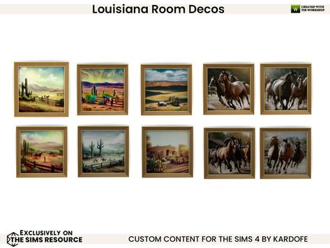 The Sims Resource - Louisiana Room_Picture Bedroom Book, Farmhouse Paintings, Sims 4 Clutter, Laundry Room Pictures, Horse Wall Art, Sims 1, Horse Ranch, Sims Community, Electronic Art