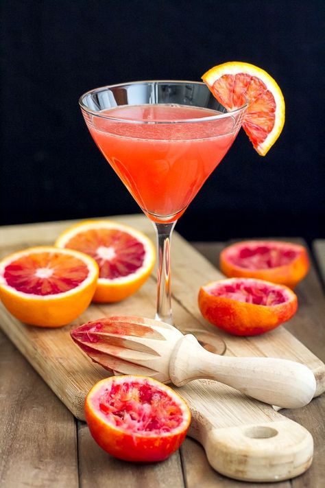 Blood Orange Martini #cocktail #martini #recipe Blood Orange Martini, Orange Martini, Pear Vodka, Ginger Liqueur, Cocktail Party Food, Orange Cocktails, Blood Orange Juice, Martini Recipe, Martini Recipes