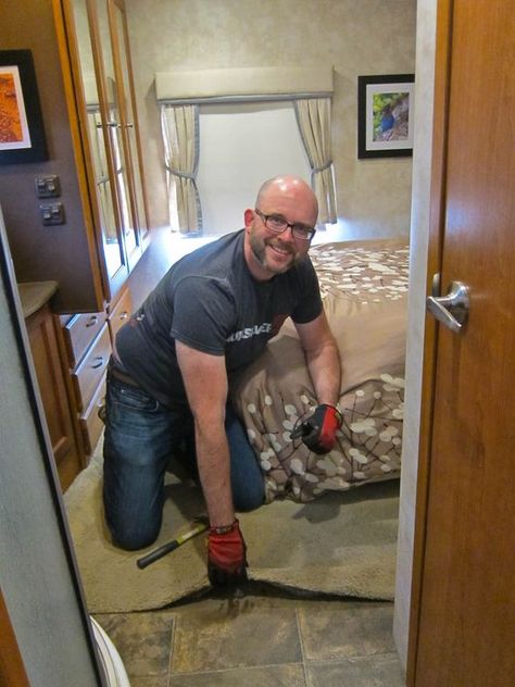 Rich Pulling Up the Old Carpet Rv Carpet Replacement, Rv Carpet, Carpet Replacement, Yellow Carpet, Interior Finishes, Red Carpet Runner, Old Carpet, Brown Carpet, Buying Carpet