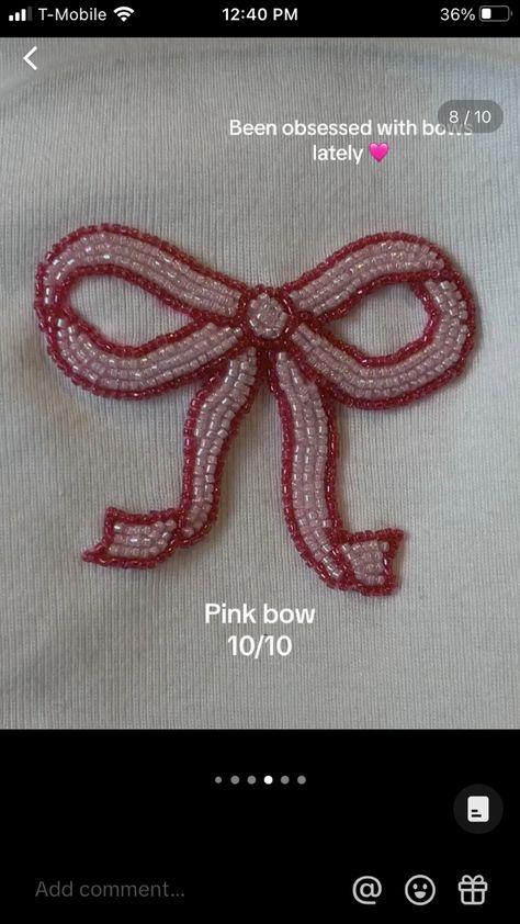 Cute Bead Embroidery, Bow Bead Embroidery, Bead Embroidery Inspiration, Beaded Embroidery Letters, Bead Embroidery Letters, Beading Designs On Fabric, Easy Bead Embroidery Patterns, Simple Beaded Embroidery, Embroidery Beads Tshirt