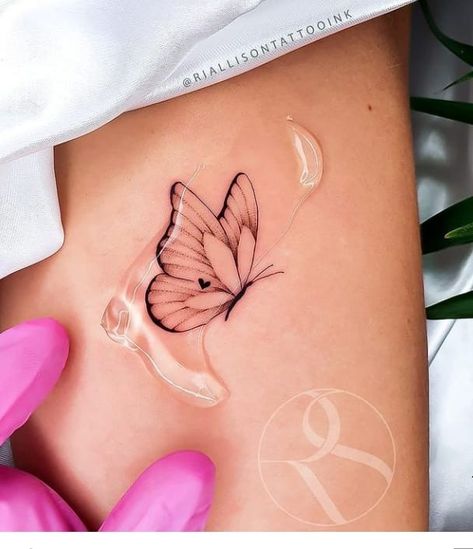 One Wing Butterfly Tattoo, Butterfly With Angel Wings Tattoo, Butterfly With Angel Wings, Side Butterfly Tattoo, 2 Butterfly Tattoo, Delicate Butterfly Tattoo, Tattoo Papillon, Borboleta Tattoo, Art Inspired Tattoos