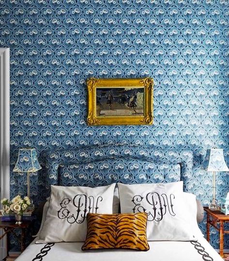 La Maison Pierre Frey on Instagram: “BALMORAL timeless print from Le Manach at @ellenniven ! #timeless #lemanach #print #interiordesign #homedecor” Leontine Linens, Blue And White Wallpaper, French Style Homes, Mood Board Inspiration, Matching Wallpaper, Dreamy Bedrooms, White Rooms, Pierre Frey, White Bedroom