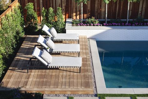 Wood Pool Deck, Decks Around Pools, Pool Pavers, Wood Decking, Stone Pool, Home Bunch, Ipe Wood, Pool Landscape Design, Decking Material