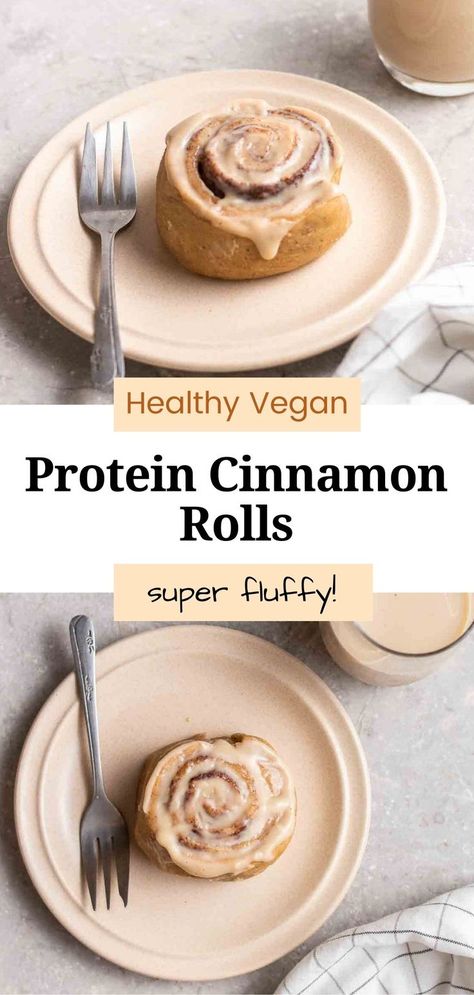 High Protein Cinnamon Rolls, Healthy Vegan Protein, Protein Cinnamon Rolls, Yogurt Icing, Protein Donuts, Cinnamon Roll Recipe, Pea Protein Powder, Vegan Cinnamon Rolls, Protein Powder Recipes