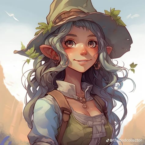 Forest Gnome Dnd Female Druid, Gnome Druid Female, Halfling Druid Female, Wood Elf Character Design, Rock Gnome Dnd Female, Gnome Female Dnd, Female Gnome Dnd, Forest Gnome Druid, Female Gnome Character Art