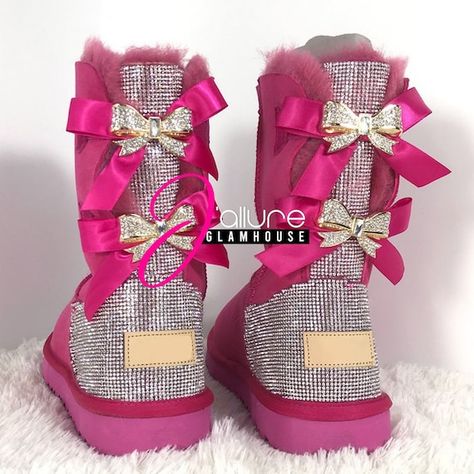 Women Ugg Boots, Diamond Boots, Bow Ugg Boots, Ugg Boots Women, Bling Boots, Bow Ugg, Rare Diamond, Womens Booties, Fur Heels