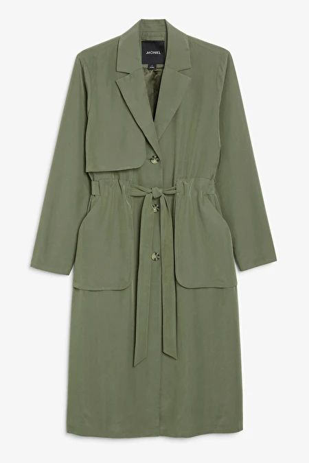 Soft trench coat - Green - Coats - Monki NL Soft Trench Coat, Quilted Coats, Vintage Wash Jeans, Dress Up Jeans, Style Basics, Spring Clothes, Classic Cardigan, Long Trench, Long Trench Coat