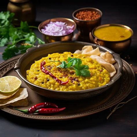 Masoor Dal Khichdi is a popular and wholesome one-pot dish from India that combines red lentils (masoor dal) with rice, cooked together with a medley of spices and vegetables. This simple yet flavorful meal is a staple in Indian cuisine and is cherished for its ease of preparation, nutritional value, and comforting taste. It is often considered a go-to dish when you want something quick, nourishing, and satisfying. Dal Khichdi, Khichdi Recipe, Indian Food Photography, Indian Rice, Red Lentils, One Pot Dishes, Evil Eyes, Red Lentil, Cooking Together