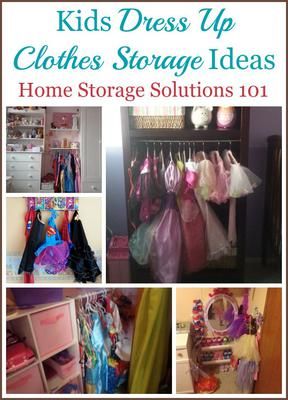 Kids dress up clothes storage and organization ideas {on Home Storage Solutions 101} Kids Costume Storage Ideas, Dress Up Clothes Organization, Organize Dress Up Clothes, Dress Up Storage Diy, Dress Up Organization, Kids Costume Storage, Dress Up Storage Ideas, Clothes Organization Ideas, Dress Up Clothes Storage