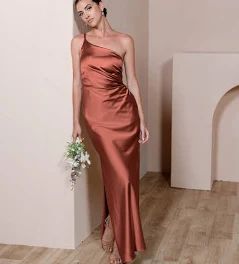 One Shoulder Satin Dress, Jade Bridesmaid Dresses, Revelry Dresses, Mauve Bridesmaid, Cinnamon Rose, Paloma Dress, Bridesmaid Dresses Satin, Rose Bridesmaid Dresses, Gold Bridesmaid Dresses