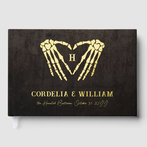 Skeleton Heart Monogram Goth Halloween Wedding Foil Guest Book Gold Goth, Skeleton Heart, Heart Monogram, Goth Halloween, Goth Wedding, Skeleton Hands, Halloween Wedding, Free Birthday Invitations, Kids Nursery Decor