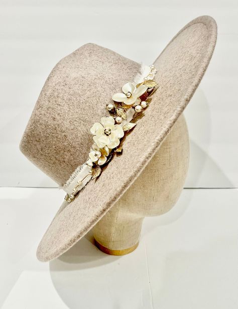 Elegant Hat, Flower Hat, Elegant Hats, Oatmeal Color, Flower Hats, Rhinestone Bridal, Wedding Hats, Art Hand, Bridal Headpieces