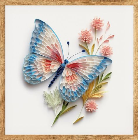 Paper Quilling Designs Creative, Quilled Butterfly, Quilling Flowers Tutorial, Quilling Butterfly, Diy Quilling Crafts, Quilling Animals, Colorful Canvas Art, Paper Art Sculpture, Paper Quilling Flowers