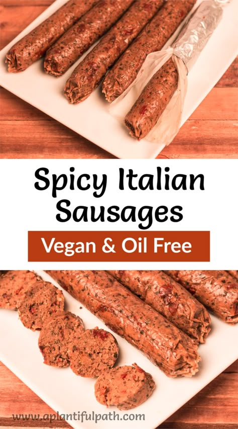 These Vegan Italian Sausages are easy to make, affordable, and perfect to use anywhere you would use regular sausage. Put them in sandwiches, add them to soups, stews, pasta, and grain dishes. Or enjoy them on a snack tray with vegan cheese, crackers, fruit and olives. #vegan #sausage #oilfree #seitan Vegan Italian Sausage, Vegan Sausage Recipe, Grain Dishes, Parmesan Dip, Vegan Meat Recipe, Vegan Meat Substitutes, Vegan Patties, Italian Sausages, Dip Ideas