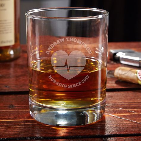 Nursing isn't anywhere near an easy job. Give your nurse the drink they deserve after a long day with this personalized rocks glass. Home Wet Bar, Personalized Whiskey Glass, Engraved Whiskey Glass, Police Gifts, Police Officer Gifts, Personalized Whiskey, Emergency Medical Services, Whiskey Gifts, Firefighter Gifts