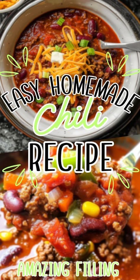 Easy Homemade Chili Recipe—a hearty and flavorful dish that's perfect for chilly days and cozy nights in. Picture a steaming bowl filled with tender chunks of beef, beans, tomatoes, and aromatic spices, simmered to perfection and bursting with savory goodness. Crafting this chili is a Old Fashion Chilli Recipe, Homemade Chili No Beans, Homemade Chili With Beans, Best Chili Beans Recipe, Chili And Beans Recipe, Non Spicy Chili Recipe, Chilli Soup Recipe, Meat Chili No Beans, Chili Beans Recipe Homemade