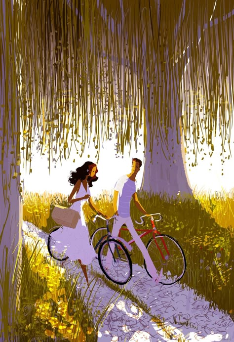 Along the Way. Pascal Campion, Animal Illustrations, Bicycle Art, Couple Illustration, Love Illustration, Bike Art, Couple Art, Pics Art, Cute Illustration