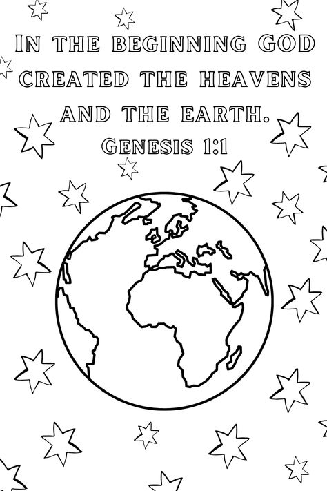 Free to use. Genesis 1:1 Bible Verse Coloring Page for Kids. Kids Colouring Printables, Bible Study Activities, Creation Bible, Verses For Kids, Bible Worksheets, Bible Verse Coloring Page, Bible Story Crafts, In The Beginning God, Bible Verses For Kids