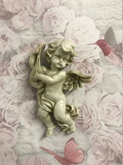 Angels Figurines, Gothic Statue, Cherub Sculpture, Vintage Cherub, Violin Instrument, Resin Angels, Elegant Candle Holders, Religious Wall Decor, Ethnic Art