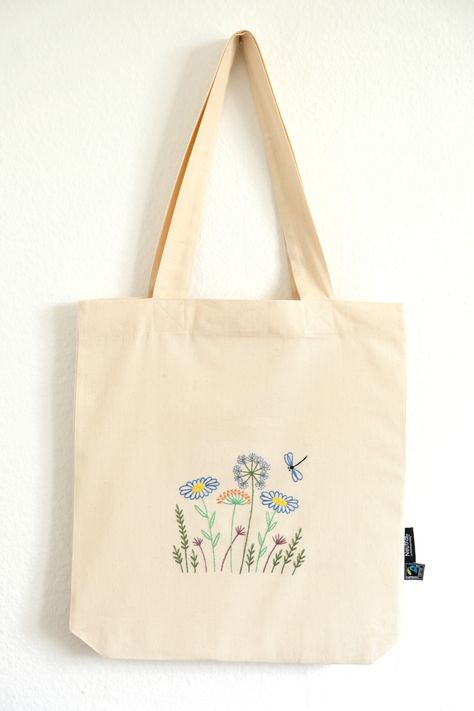 Daily Use Cotton Canvas Bag With Floral Embroidery, Casual Floral Embroidery Tote Bags, Floral Embroidery Cotton Canvas Tote Bag, Cotton Tote Shoulder Bag With Floral Embroidery, Eco-friendly Embroidered Cotton Canvas Bag, Tote Bags For College, Hand Embroidered Flower, Tods Bag, Flower Purses