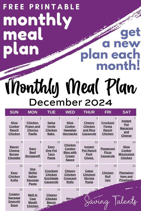 Tired of coming up with recipes for dinner every night? Check out our monthly dinner meal plan! Each month, get a free printable calendar of unique recipes you can make for you and your family. Meal Ideas For Dinner List, Best Way To Meal Plan, Monthly Meal Plans For Family, Menu Planning Printable Free, Teriyaki Pork Bites, Meals For A Month Menu Planning, Meal Plan For The Month, Monthly Menu Ideas, January Meal Plan