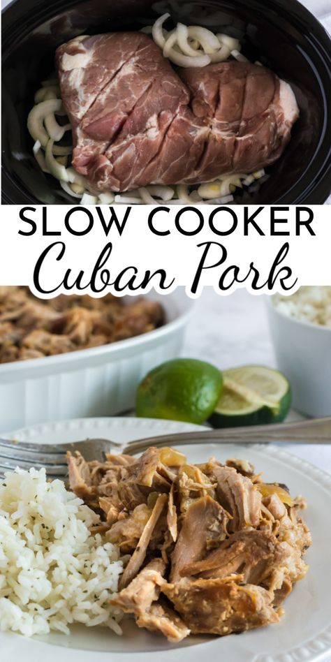 Add some variety to your menu with this "dump it and forget it" Slow Cooker Cuban Pork. It's full of flavor and makes great leftovers, too! via @nmburk Slow Cooker Cuban Sandwiches, Cuban Pulled Pork Slow Cooker, Cuban Pork Crockpot, Crockpot Cuban Pork, Cuban Pork Roast, Carrots Slow Cooker, Slow Cooker Cuban Pork, Delish Dinners, Crockpot Express