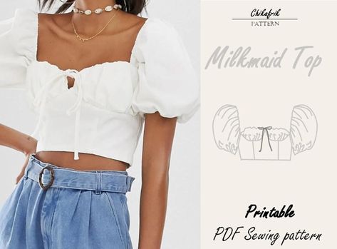 Milkmaid Top Patternxxs to XXL PDF Sewing Patterninstant - Etsy Milkmaid Top Pattern Free, Milkmaid Top Pattern, Milkmaid Blouse, Bustier Pattern, Cute White Tops, Milkmaid Top, Pattern Printable, Adobe Acrobat, Diy Sewing Clothes