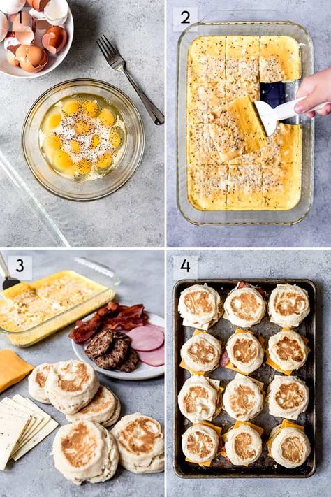 Make Ahead Breakfast Sandwiches, English Muffin Breakfast Sandwich, Freezer Breakfast Meals, Baked Sausage, Breakfast Sandwiches Frozen, English Muffin Breakfast, Sandwich Easy, Egg Sandwich Breakfast, Make Ahead Breakfast Sandwich