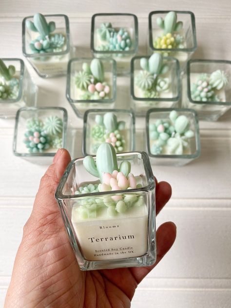 Candle Gifts Ideas, Soya Candle Ideas, Candle Ideas Creative, Pretty Candles, Succulent Candles, Candle Succulent, Suculentas Candles, Lilin Aroma, Cute Candle Molds