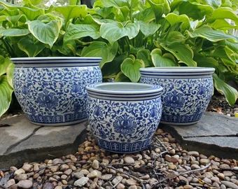 prismplantnursery - Etsy Chinoiserie Planter, Blue Willow China, Chinoiserie Vase, Blue White Decor, Blue And White Vase, White Planters, Planter Box, Blue Willow, White Vases