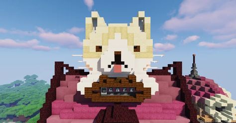 Diagonal Minecraft Bridge, Cat Minecraft Build, Cat Cafe Minecraft, Cafe Minecraft, Dog Mansion, Modded Minecraft, Minecraft Dogs, Minecraft Village, Mc Builds