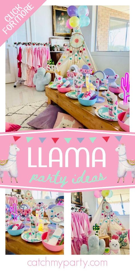 Take a look at this fabulous llama spa boho birthday party! The party favors are awesome! See more party ideas and share yours at CatchMyParty.com Llama Party Ideas, Boho Llama, Llama Birthday Party, Spa Birthday Party, No Drama Llama, Llama Party, Boho Birthday Party, Girls Birthday Party Themes, Party Photo Backdrop