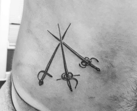 I have no words, my voice is in my sword. Musketeer Tattoo, Three Musketeers Tattoo, Fencing Tattoo, 3 Swords Tattoo, 3 Musketeers Tattoo, Three Swords Tattoo Design, Three Sibling Tattoos, Swords Tattoo, Enough Tattoo