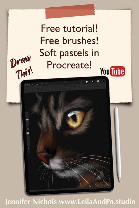 Animal Procreate Art, How To Draw Cat Digital Art, How To Color Cat Fur Digital, Procreate Pastel, Learn Procreate, Procreate Cat Tutorial, Animals Procreate, How To Draw Animals, Cat Tutorial