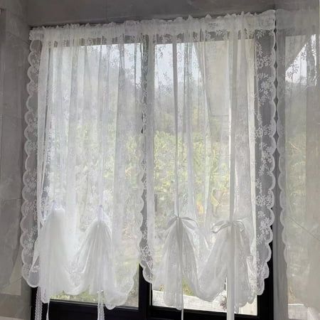 These lace sheer curtains can be hanged separately or paired with other curtains. Characterized by white color and embroidered lace floral, our lace curtain is ideal for any room, bringing you a sense of peace and comfort. Different from other similar products, our lace sheer curtain allows the right amount of natural light through to illuminate the room while providing you some privacy. It is constructed of polyester material. The length of this product is 150cm and width is 100cm. This product is perfectly suitable for home, living room, office, dorm, etc. Item Name: Lace Curtain Material: Polyester Features: Classic, Sunscreen, Soft Texture, Washable Size Details: L: 150cm/59.06", W: 100cm/39.37" (Approx.) Notes: Due to the light and screen setting difference, the item's color may be sl Balloon Curtains, Lace Window, White Sheer Curtains, Voile Curtains, Types Of Curtains, Lace Curtains, Outdoor Curtains, Curtain Material, Window Valance