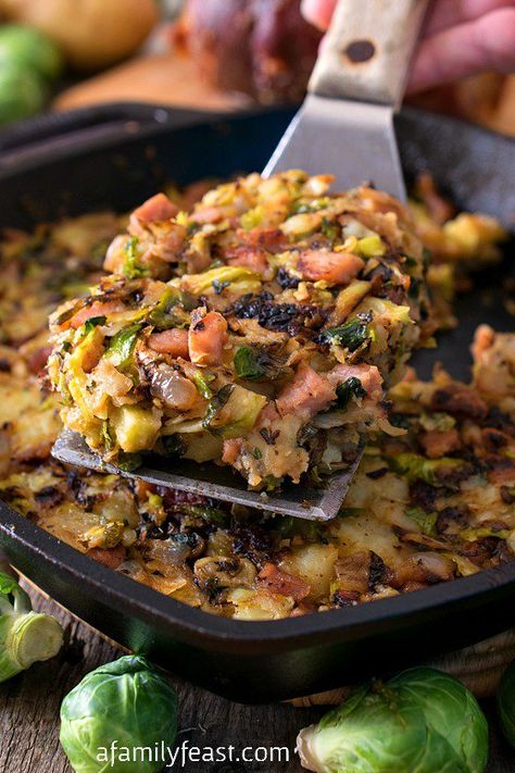 Bubble and Squeak with Ham - A delicious version of the traditional English dish.  A great way to cook with leftovers from a holiday meal! English Dishes, Ham Dinner, Bubble And Squeak, Leftover Ham Recipes, Ham Steaks, Leftover Ham, Family Feast, Holiday Meal, Ham Recipes