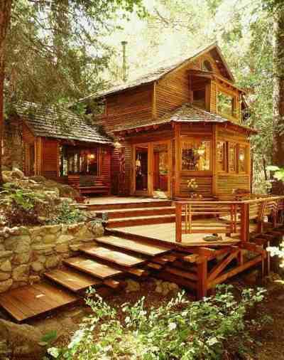 Octagon room..  My kitchen on our log home is an octagon kitchen...windows semi-circle the room.  Makes doing dishes and cleanup more bearable! :)  LF A Cabin In The Woods, Cottage Cabin, Cabin Living, Log Cabin Homes, A Cabin, Cabin In The Woods, Cabins And Cottages, Cabin Life, Green Life