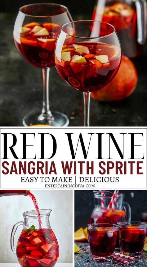 Red Sangria Recipes Without Brandy, Red Wine Sangria Easy Summer, Sangria With Red Wine, Sparkling Red Sangria Recipes, Merlot Sangria Recipes, Mixed Drinks With Wine, Red Wine Drink Recipes, Red Wine Punch Recipes, Red Sangria Recipes With Vodka