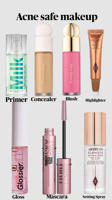 #makeup #acnesafemakeup #acnesafe #makeupforschool Acne Safe Makeup, Safe Makeup, School Makeup, Blush Highlighter, Selfie Ideas Instagram, Makeup Primer, Stay The Night, Setting Spray, Selfie Ideas