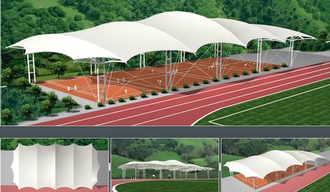 BDiR Inc. provides tensile fabric canopy to protect your outdoor tennis court in any weather. . . . #tensilefabric #fabriccanopy #tensilestructure #canopy #shade #awning #umbrella #tenniscourt #courtdesign #courtarchitect #courtcanopy #sunshade # Covered Court, Tennis Court Backyard, Backyard Basketball, Weather Activity, Tennis Open, Indoor Tennis, Tensile Structures, Roof Construction, Fabric Canopy