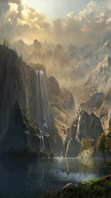 Landscape Wallpaper Iphone, Fantasy Landscape Wallpaper, Check Wallpaper, Art Landscapes, Fantasy Pictures, Fantasy City, Fantasy Castle, Fantasy Places, Fantasy Setting