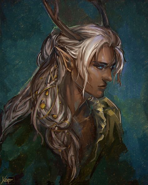 Eladrin Summer, Horned Elf, Ranger Rpg, Dnd Druid, Dnd Elves, Male Elf, Elf Characters, Forest Elf, Elf Art