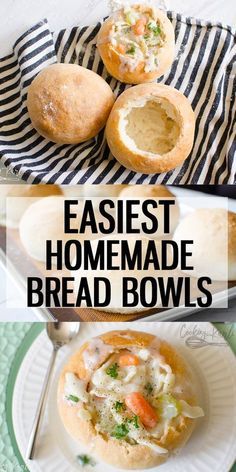 Bread Bowl recipe is a quick and easy recipe to make bread bowls for your soup right at home! The crusty, chewy crust pairs perfectly with your favorite soup! Elevate soup night this fall by making these homemade Bread Bowls! |Cooking with Karli| #bread #breadbowls #soup #fall #dinner #easy #fast #beginner Soups In Bread Bowls, Breadbowls Soup, Bread Bowl Soup, Soup Night, Homemade Bread Bowls, Soup Fall, Easy Homemade Bread, Bread Bowl Recipe, Cooking With Karli